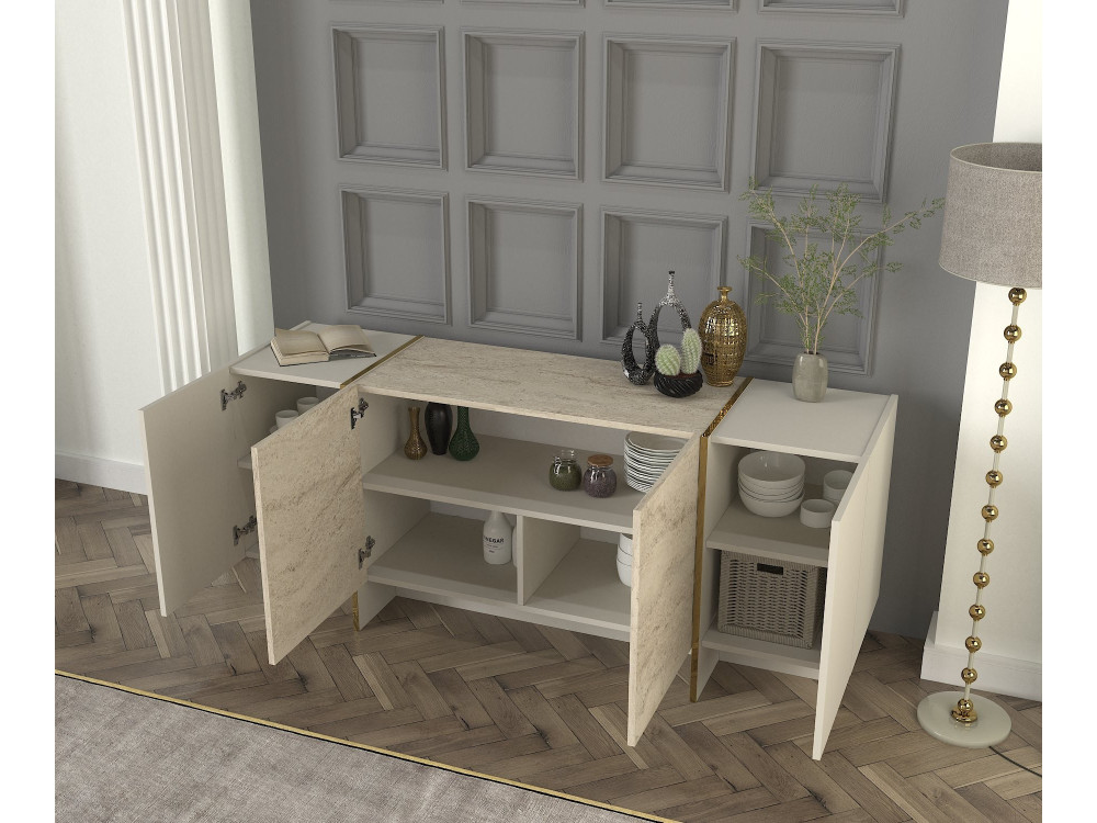 Aparador de madera "Veyron" - 180 x 46 x 75 cm - Travertino, Arenisca