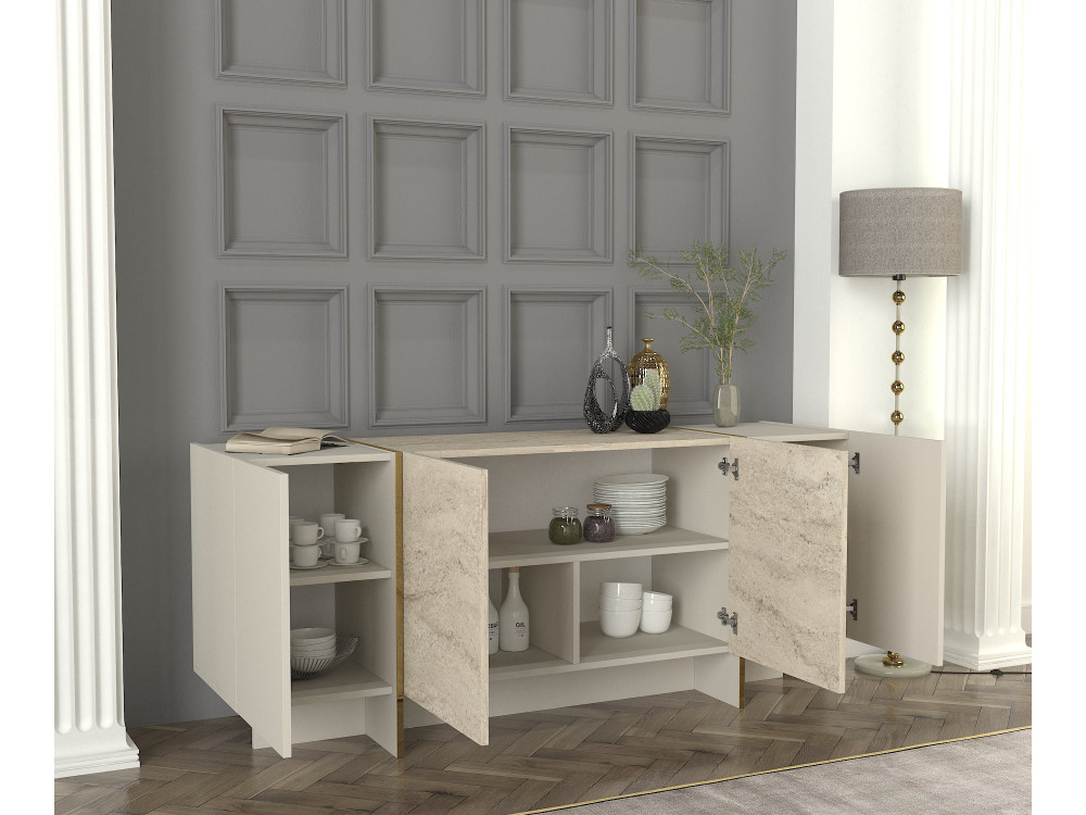 Aparador de madera "Veyron" - 180 x 46 x 75 cm - Travertino, Arenisca