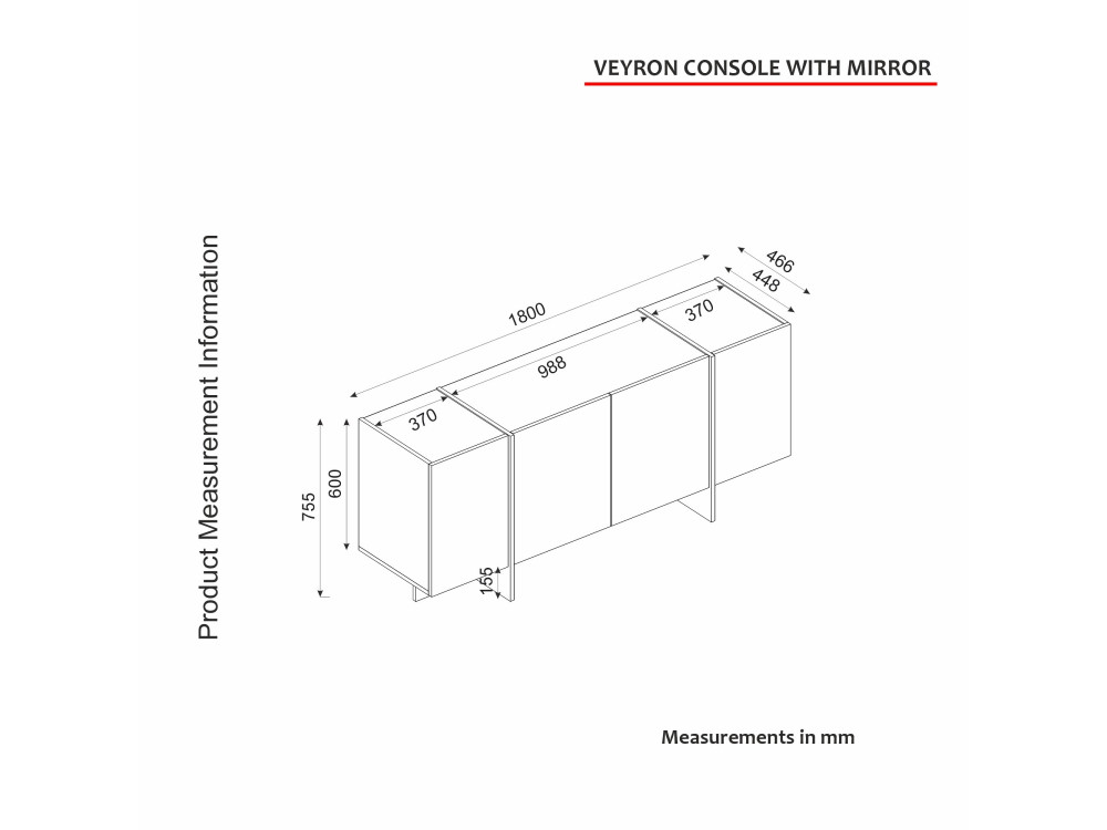 Aparador de madera "Veyron" - 180 x 46 x 75 cm - Travertino, Arenisca