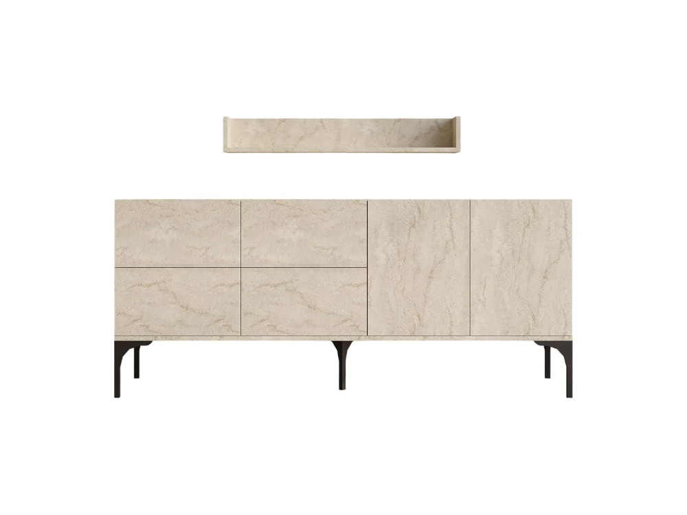 Aparador de madera con estante de pared "Stella" - 180 x 40 x 55 cm - Travertino