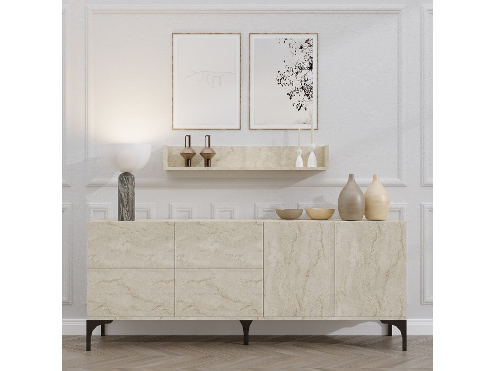 Aparador de madera con estante de pared "Stella" - 180 x 40 x 55 cm - Travertino