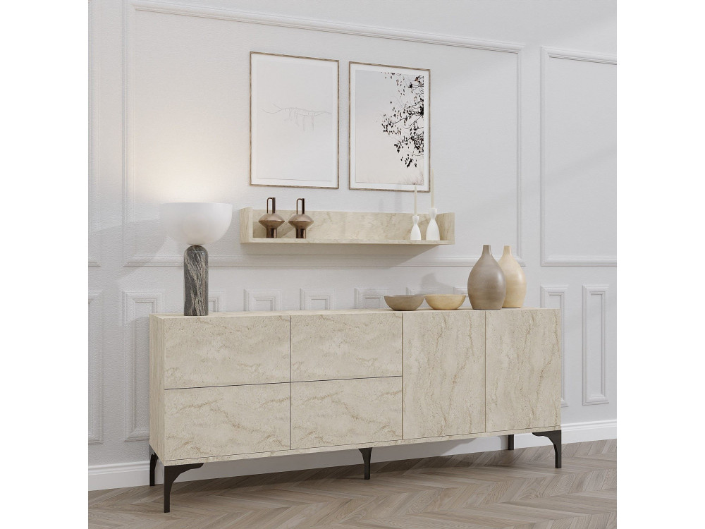 Aparador de madera con estante de pared "Stella" - 180 x 40 x 55 cm - Travertino
