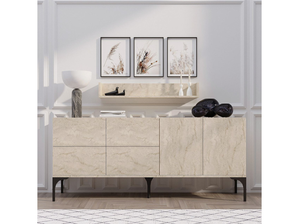 Aparador de madera con estante de pared "Stella" - 180 x 40 x 55 cm - Travertino