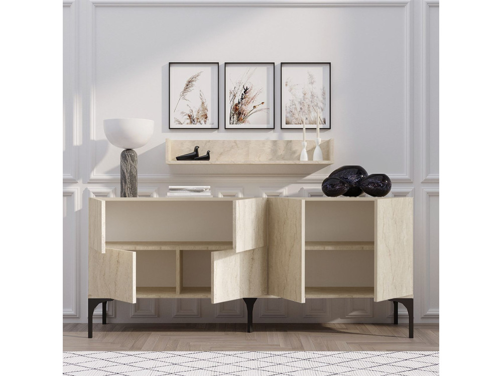 Aparador de madera con estante de pared "Stella" - 180 x 40 x 55 cm - Travertino