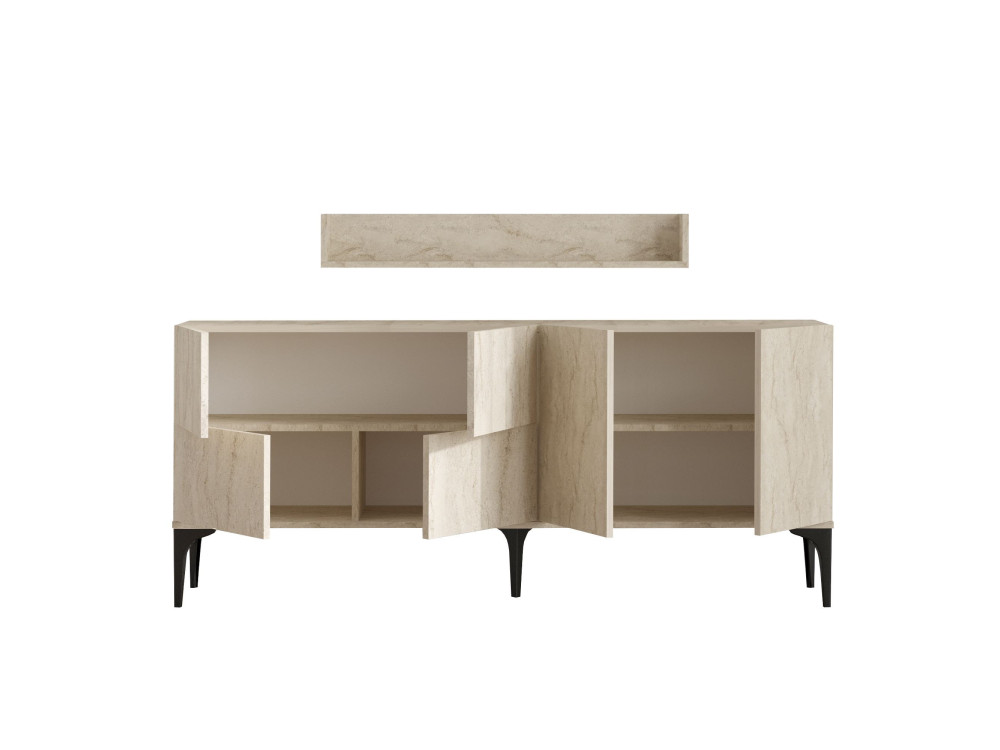 Aparador de madera con estante de pared "Stella" - 180 x 40 x 55 cm - Travertino
