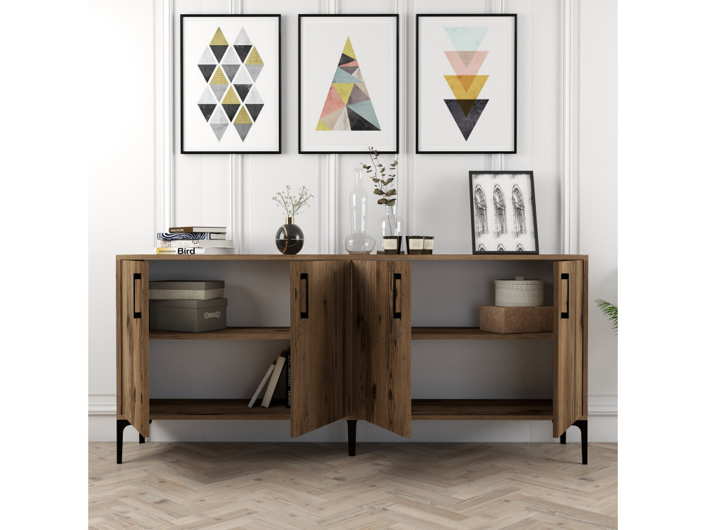 Aparador de madera "Kiev" - 180 x 35 x 78 cm - Nogal