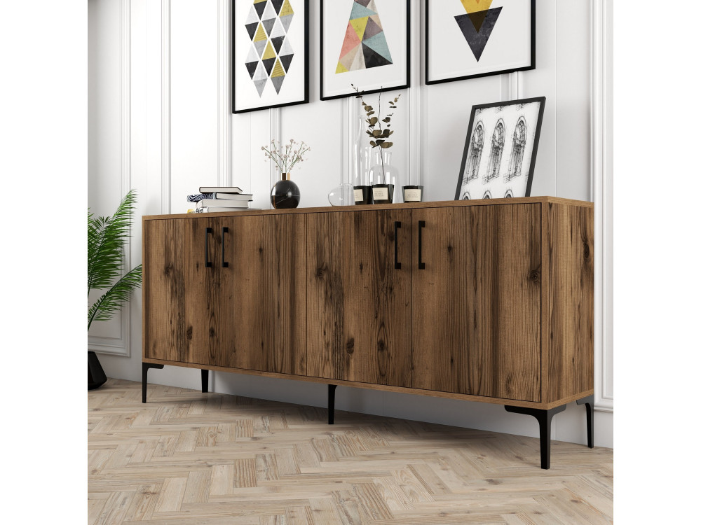 Aparador de madera "Kiev" - 180 x 35 x 78 cm - Nogal
