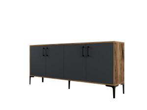 Aparador de madera "Kiev" - 180 x 35 x 78 cm - Gris antracita