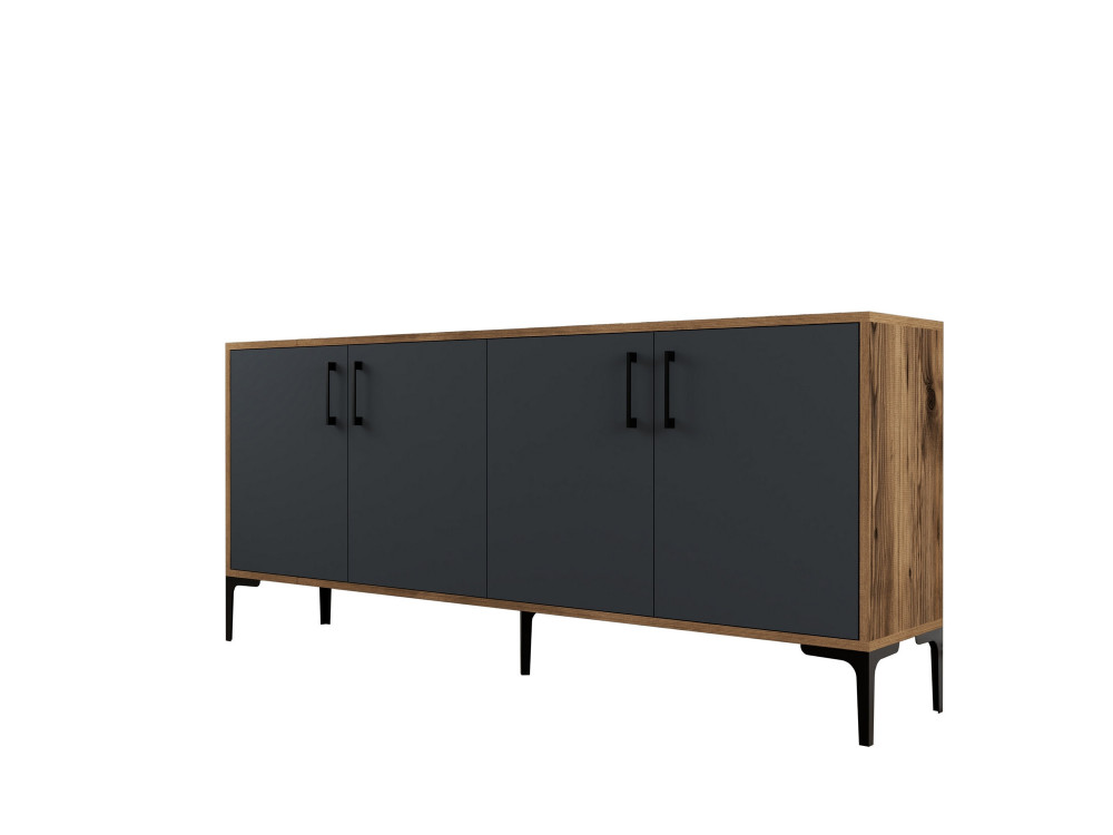 Aparador de madera "Kiev" - 180 x 35 x 78 cm - Gris antracita