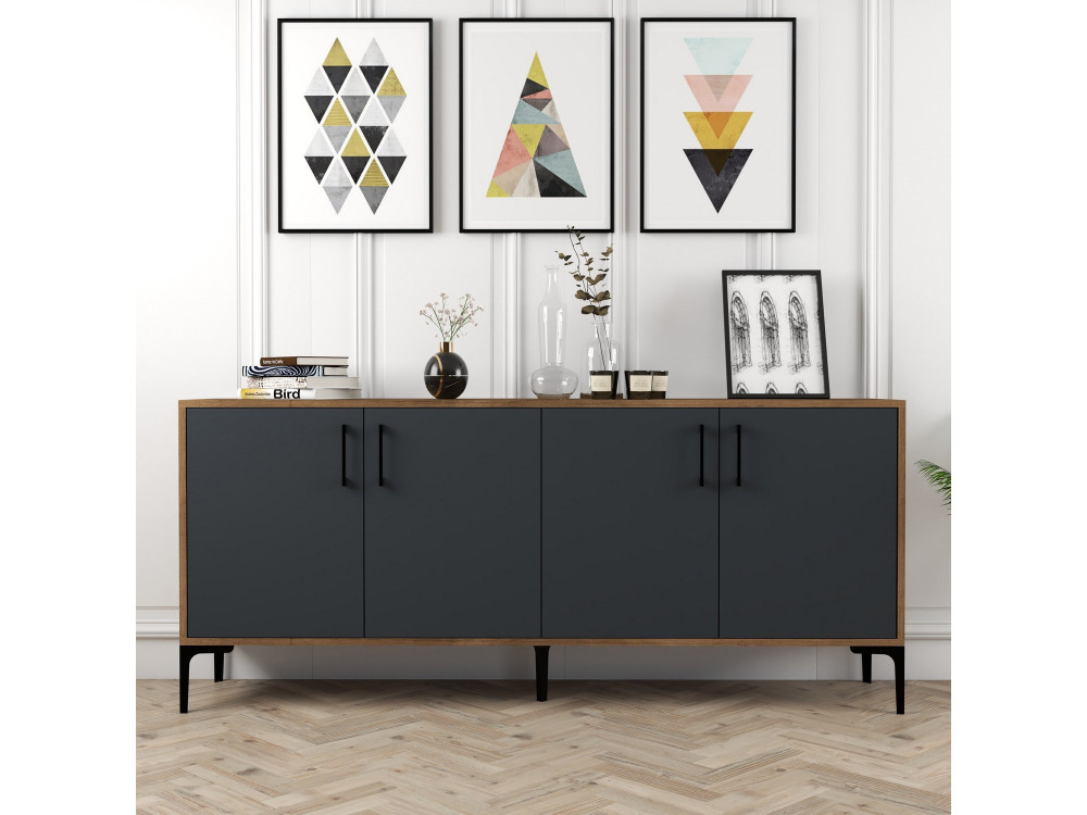 Aparador de madera "Kiev" - 180 x 35 x 78 cm - Gris antracita