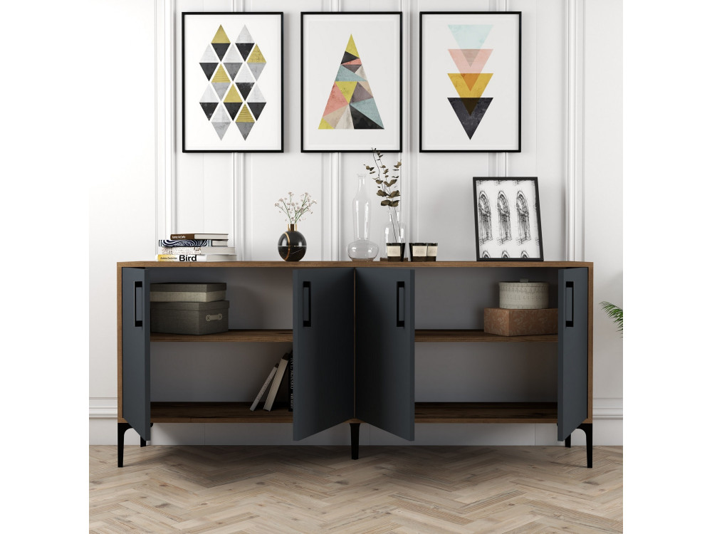 Aparador de madera "Kiev" - 180 x 35 x 78 cm - Gris antracita