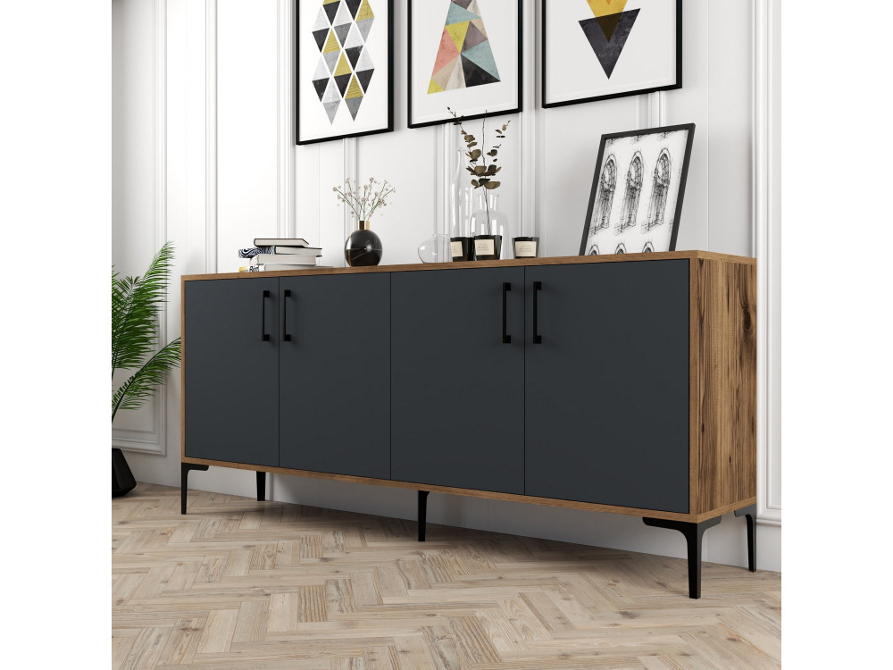 Aparador de madera "Kiev" - 180 x 35 x 78 cm - Gris antracita
