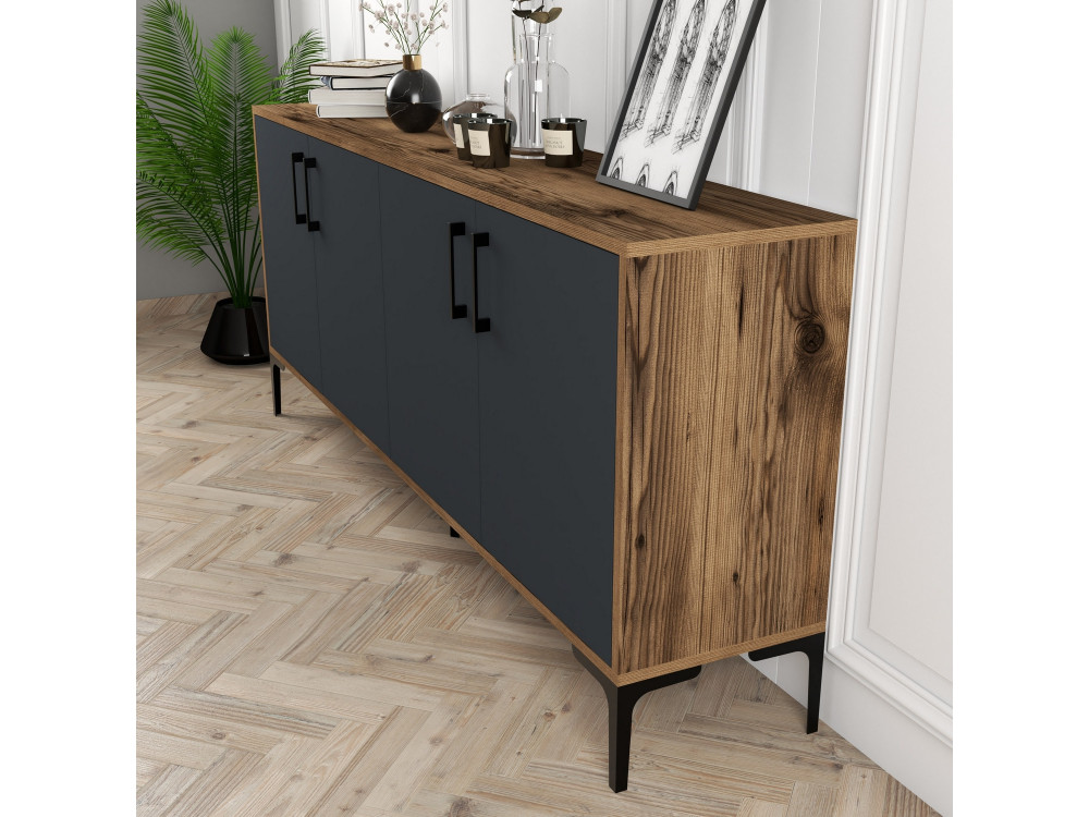 Aparador de madera "Kiev" - 180 x 35 x 78 cm - Gris antracita