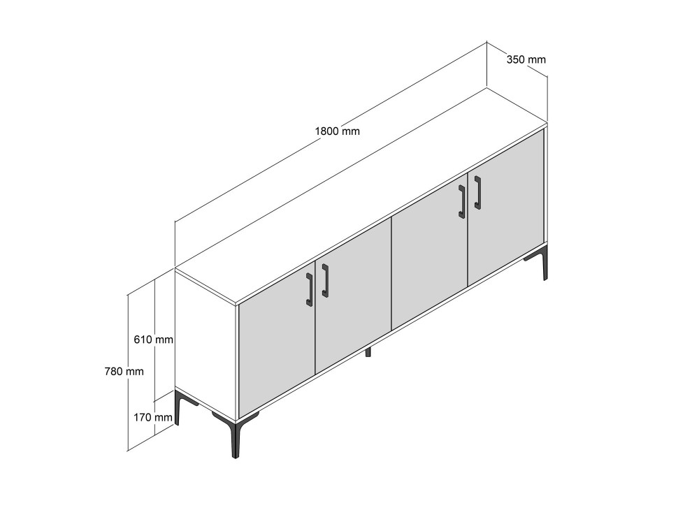 Aparador de madera "Kiev" - 180 x 35 x 78 cm - Gris antracita