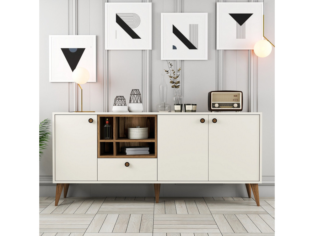 Aparador de madera "Napoli" - 180 x 35 x 81 cm - Crema