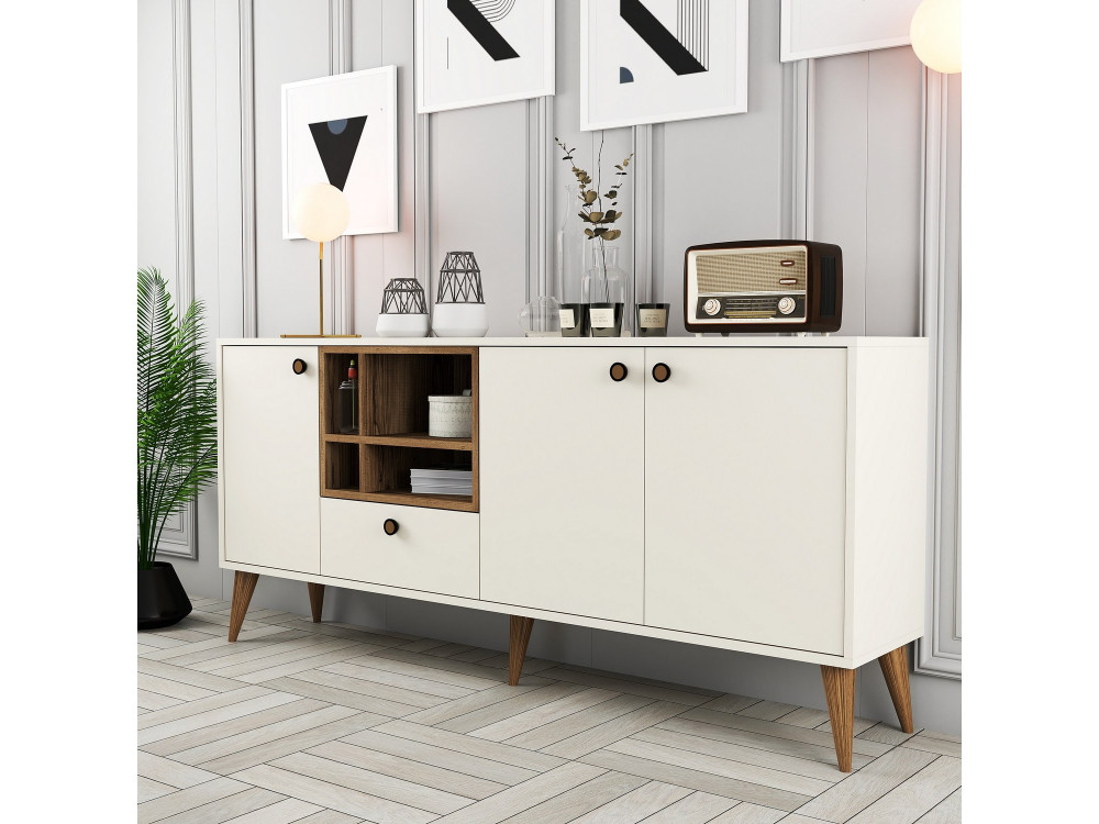 Aparador de madera "Napoli" - 180 x 35 x 81 cm - Crema