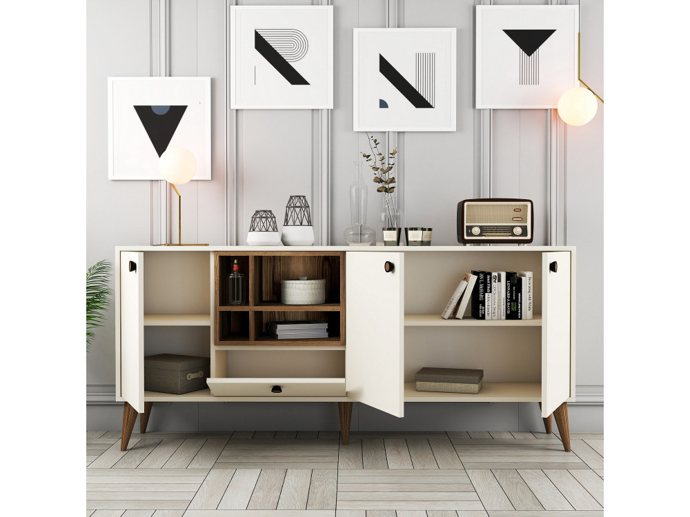 Aparador de madera "Napoli" - 180 x 35 x 81 cm - Crema