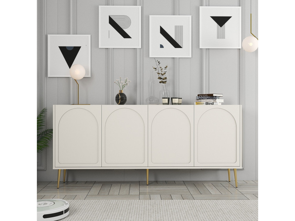 Aparador de madera "Lyon" - 180 x 35 x 80 cm - Crema, Oro