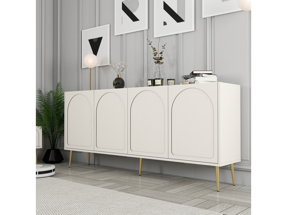 Aparador de madera "Lyon" - 180 x 35 x 80 cm - Crema, Oro