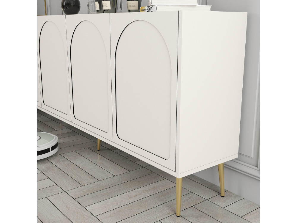 Aparador de madera "Lyon" - 180 x 35 x 80 cm - Crema, Oro