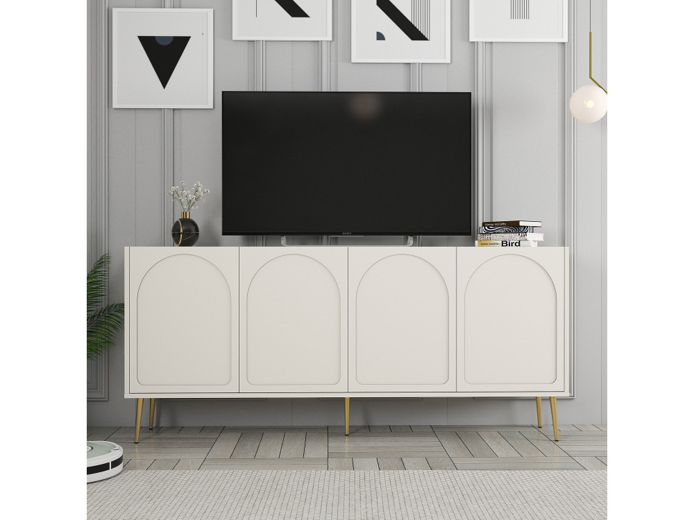 Aparador de madera "Lyon" - 180 x 35 x 80 cm - Crema, Oro