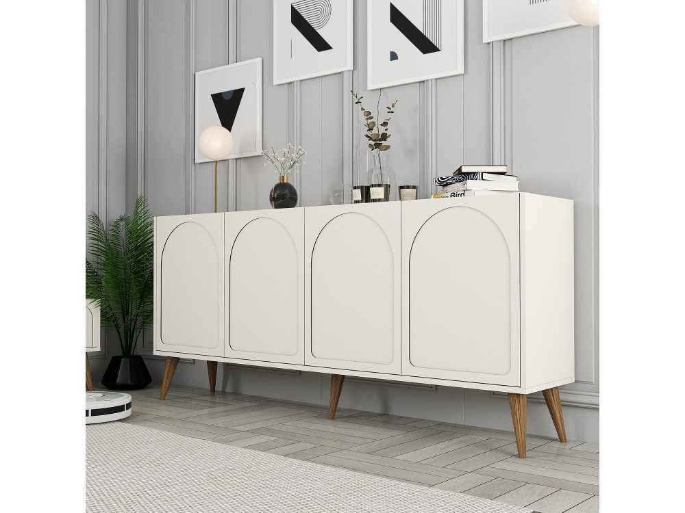Aparador de madera "Lyon" - 180 x 35 x 81 cm - Crema, Nogal