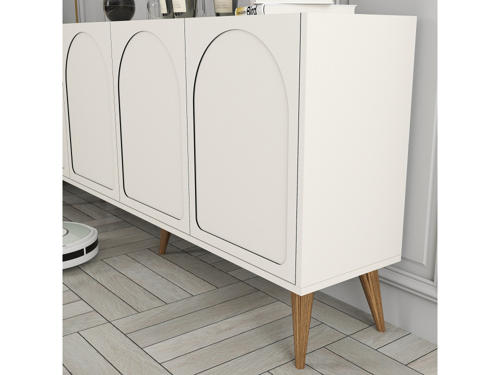Aparador de madera "Lyon" - 180 x 35 x 81 cm - Crema, Nogal