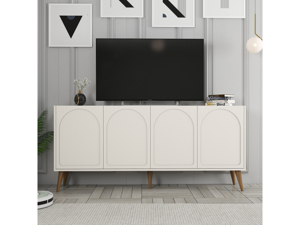 Aparador de madera "Lyon" - 180 x 35 x 81 cm - Crema, Nogal