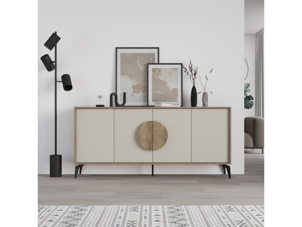 Aparador de madera "Gora Wide" - 180 x 36 x 82 cm - Crema