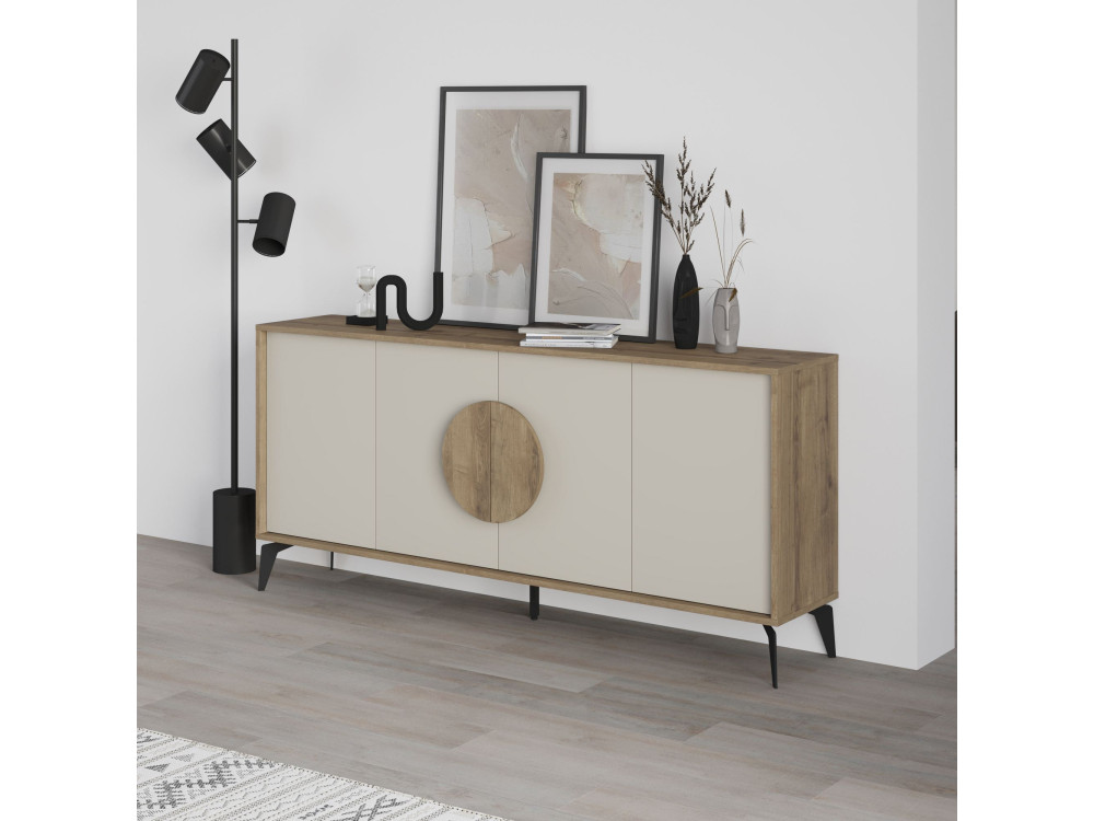 Aparador de madera "Gora Wide" - 180 x 36 x 82 cm - Crema
