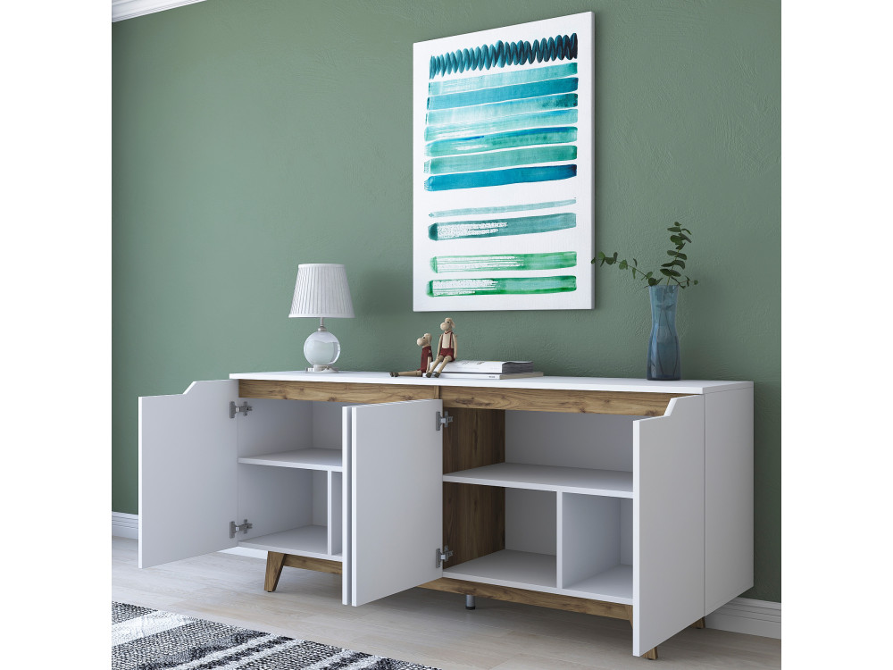 Aparador de madera "Gondol" - 180 x 45 x 79 cm - Blanco