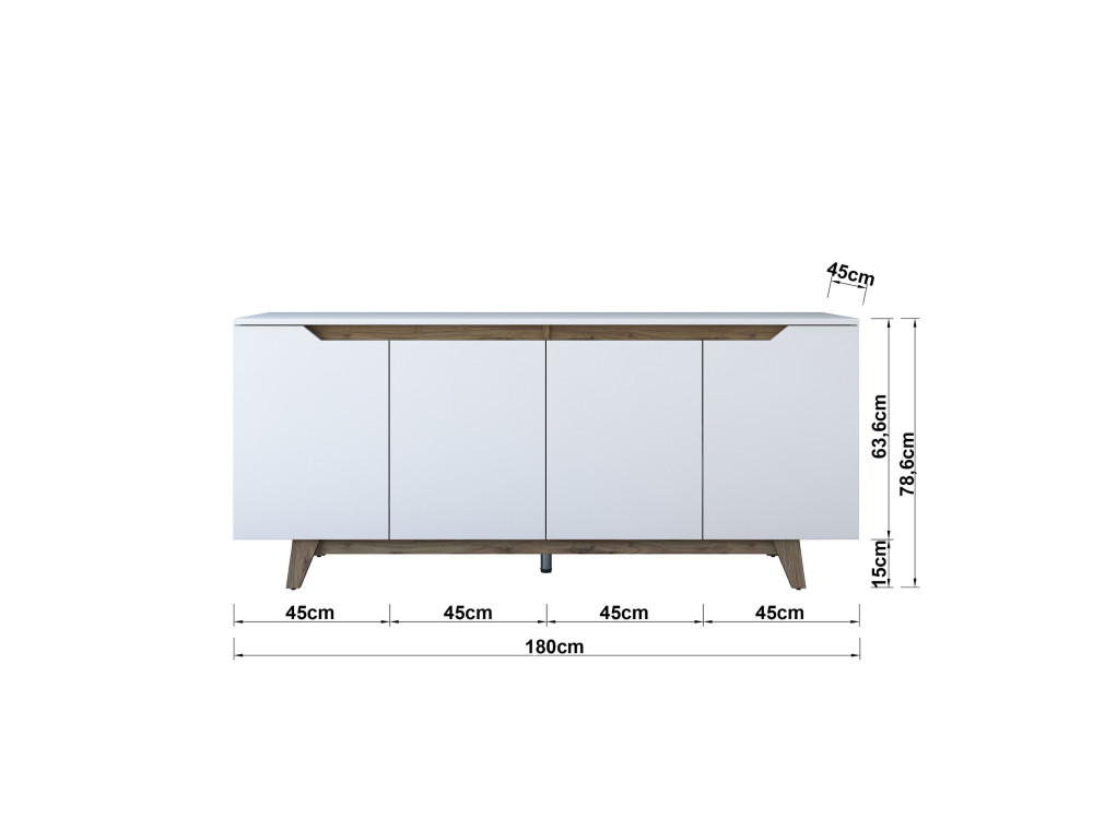 Aparador de madera "Gondol" - 180 x 45 x 79 cm - Blanco