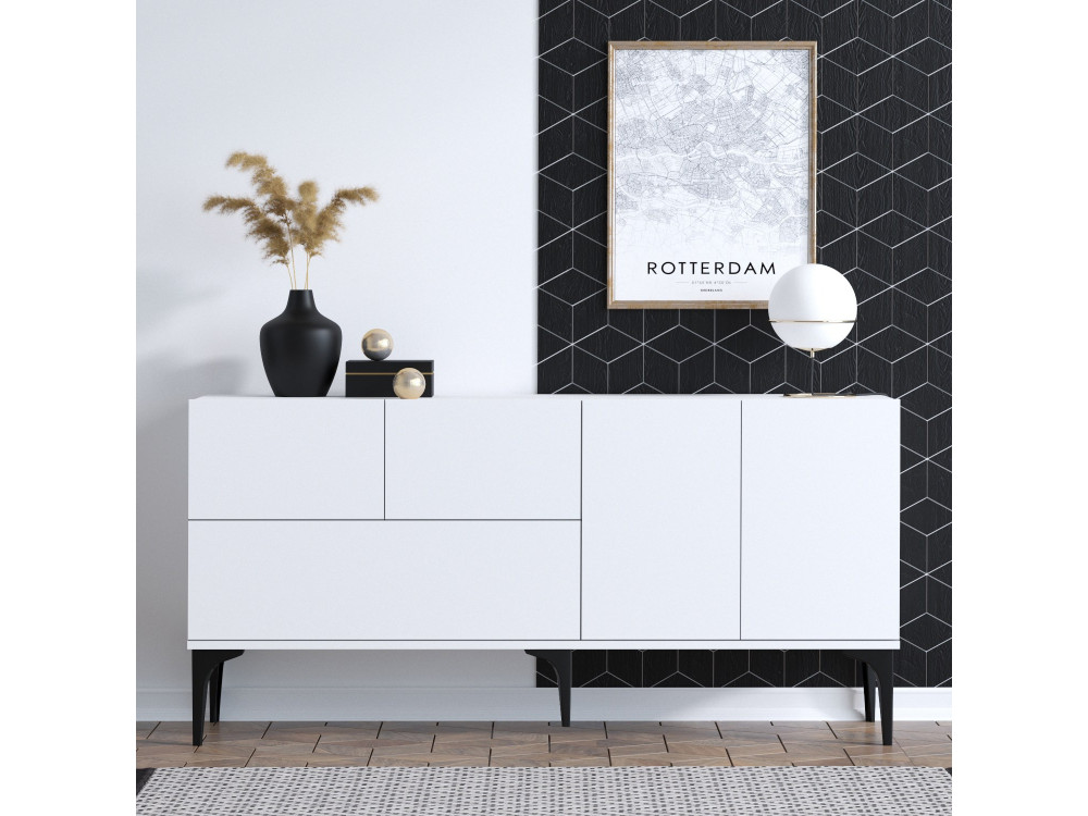 Aparador de madera "Ginny" - 150 x 35 x 75 cm - Blanco