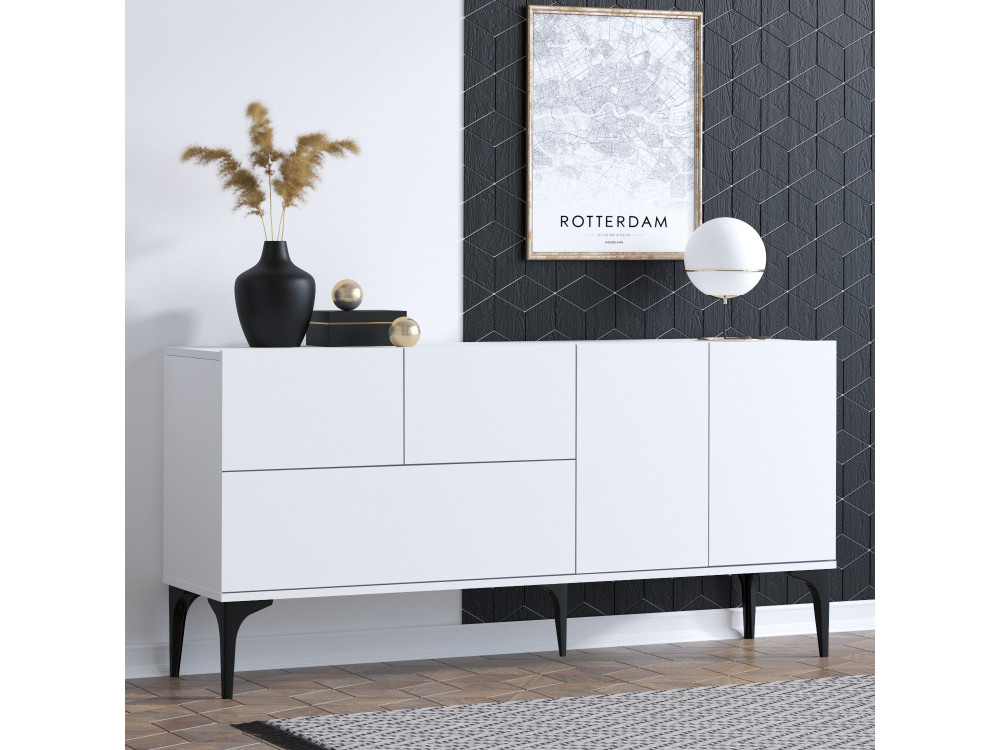 Aparador de madera "Ginny" - 150 x 35 x 75 cm - Blanco