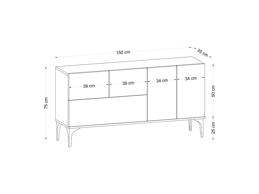 Aparador de madera "Ginny" - 150 x 35 x 75 cm - Blanco