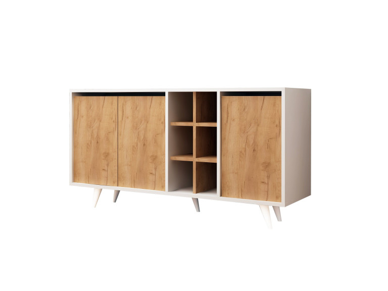 Aparador de madera "Prava" - 140 x 40 x 86 cm - Marrón