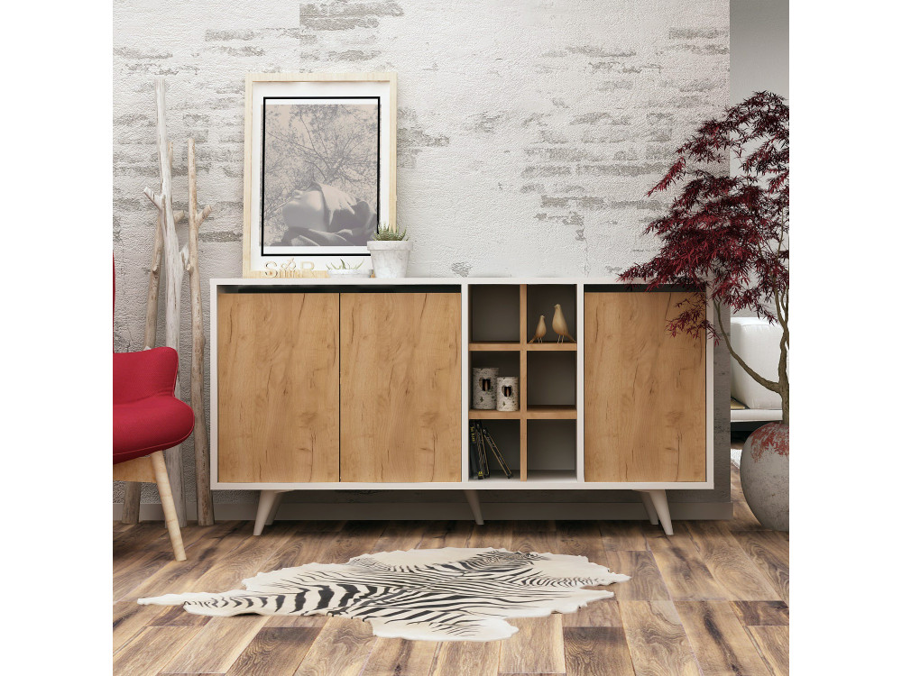 Aparador de madera "Prava" - 140 x 40 x 86 cm - Marrón