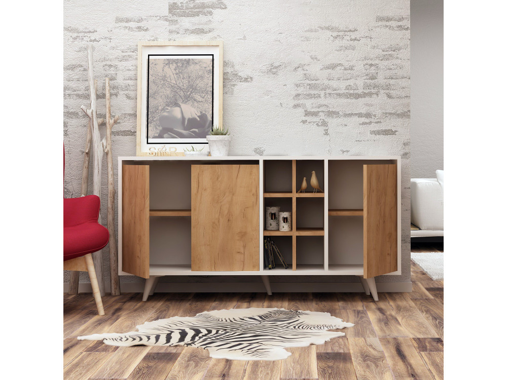 Aparador de madera "Prava" - 140 x 40 x 86 cm - Marrón