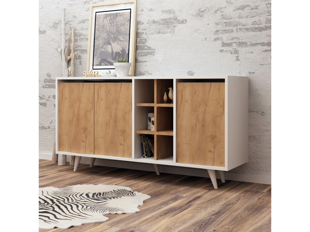 Aparador de madera "Prava" - 140 x 40 x 86 cm - Marrón
