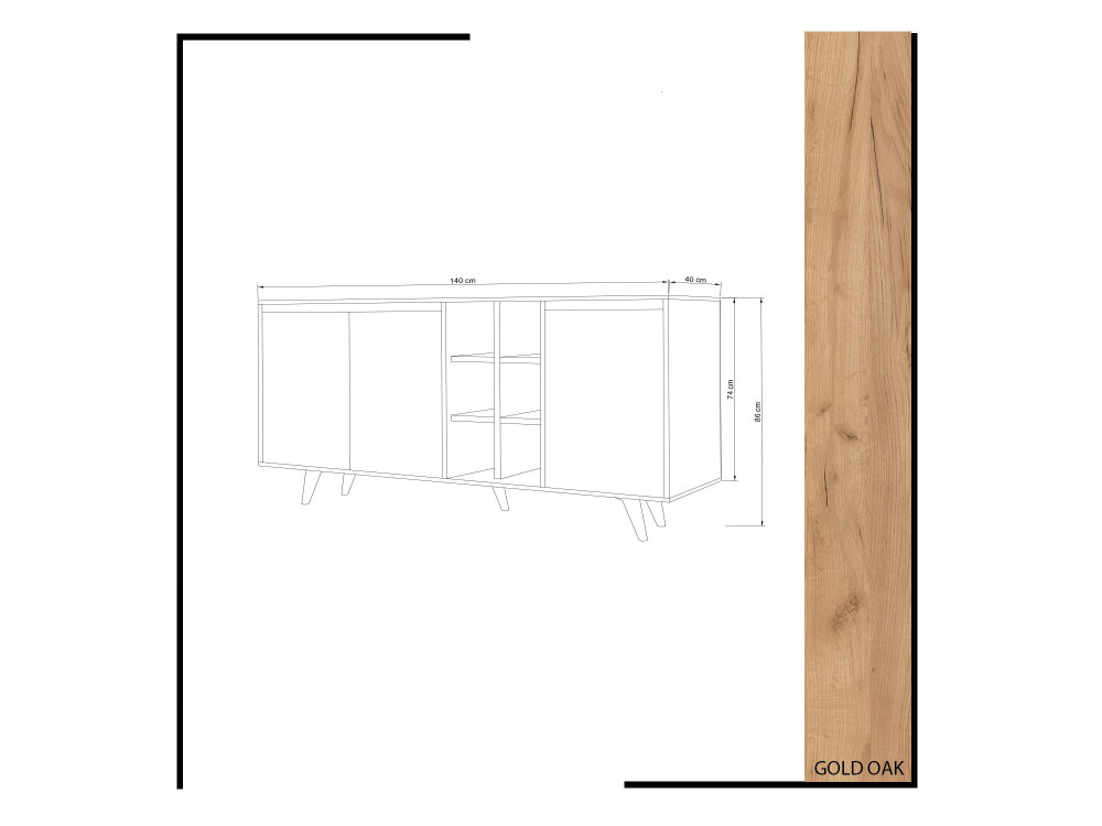 Aparador de madera "Prava" - 140 x 40 x 86 cm - Marrón