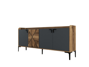Aparador de madera "Venedik" - 180 x 35 x 78 cm - Gris antracita