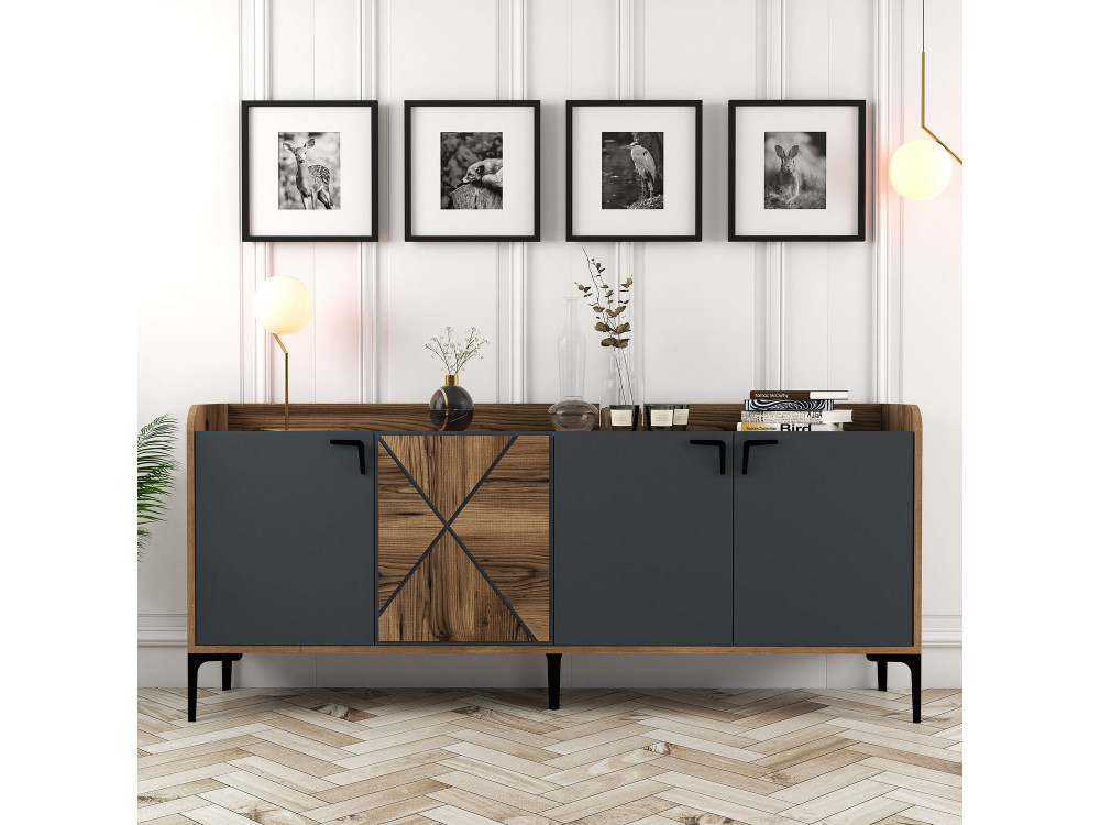 Aparador de madera "Venedik" - 180 x 35 x 78 cm - Gris antracita