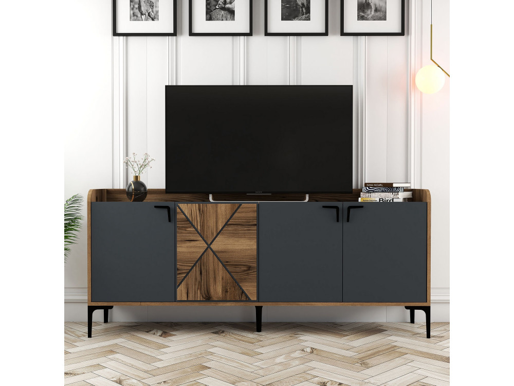 Aparador de madera "Venedik" - 180 x 35 x 78 cm - Gris antracita