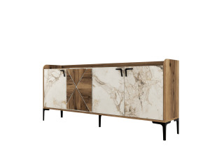 Aparador de madera "Venedik" - 180 x 35 x 78 cm - Blanco jaspeado