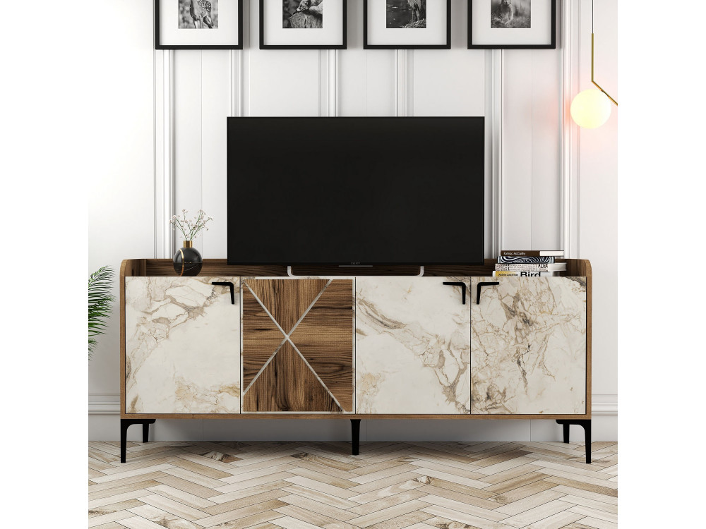 Aparador de madera "Venedik" - 180 x 35 x 78 cm - Blanco jaspeado