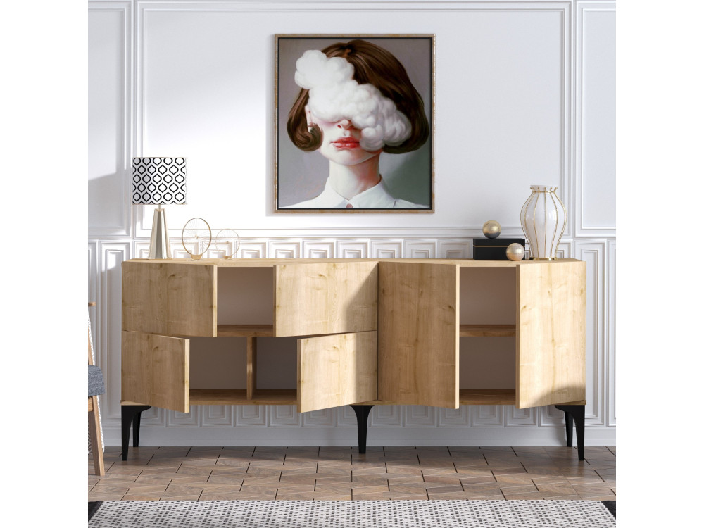 Aparador de madera "Laika" - 180 x 40 x 80 cm - Beige