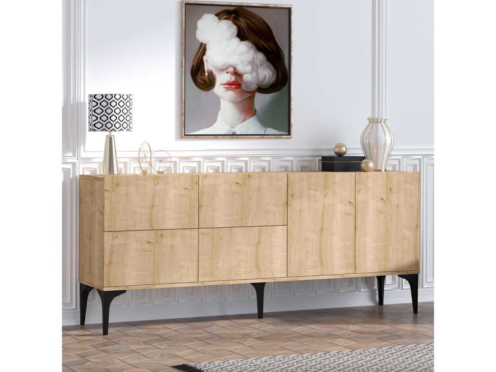 Aparador de madera "Laika" - 180 x 40 x 80 cm - Beige