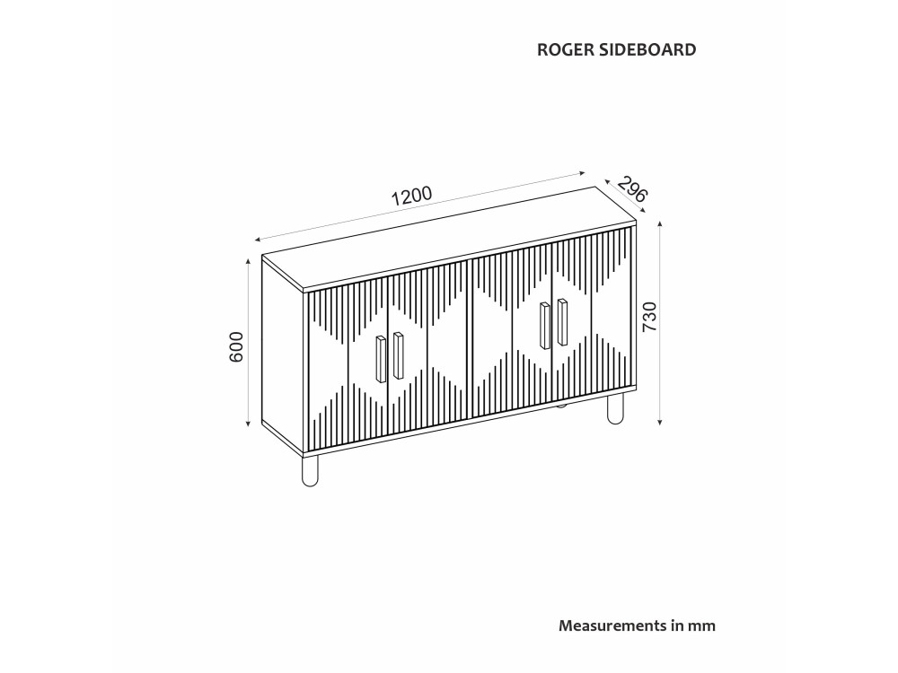 Aparador de madera "Roger" - 120 x 30 x 74 cm - Travertino