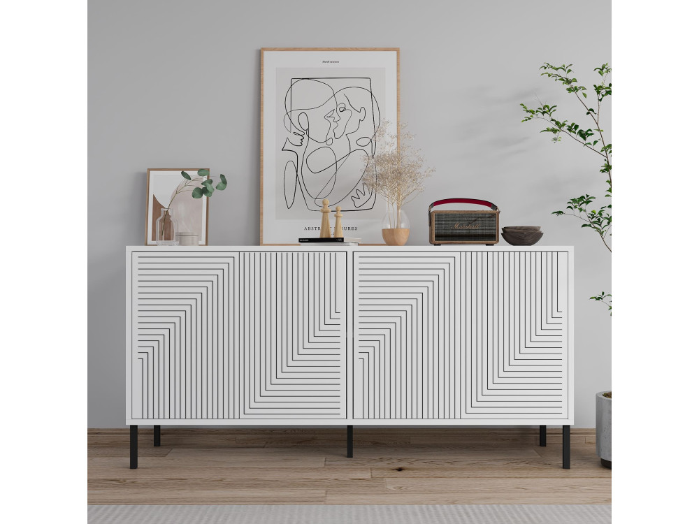 Aparador de madera "Evolet" - 150 x 36 x 75 cm - Blanco