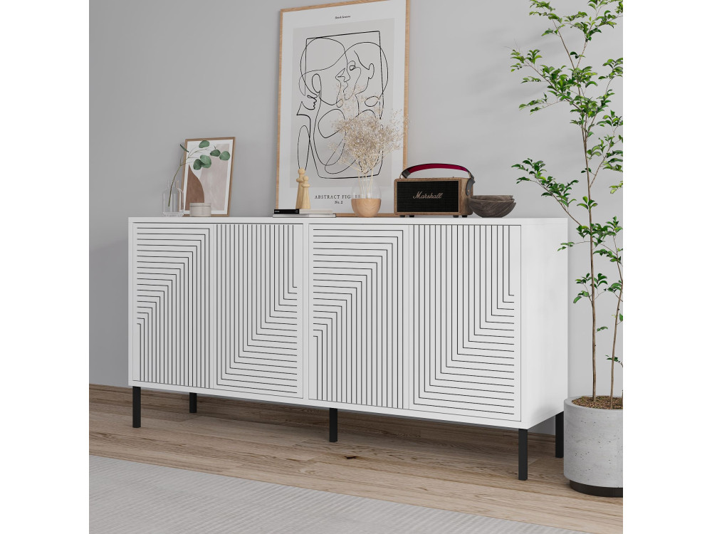 Aparador de madera "Evolet" - 150 x 36 x 75 cm - Blanco